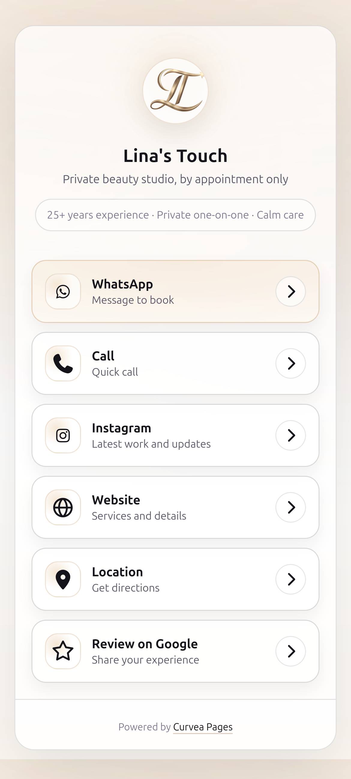 Curvea Pages example